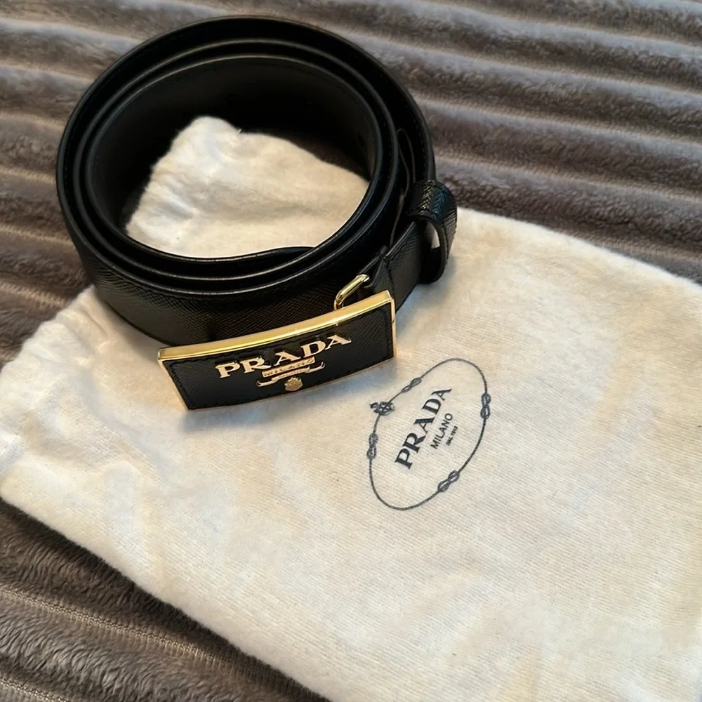 Prada Square Logo Plate Saffiano Leather Belt size 70 - Picture 2 of 9